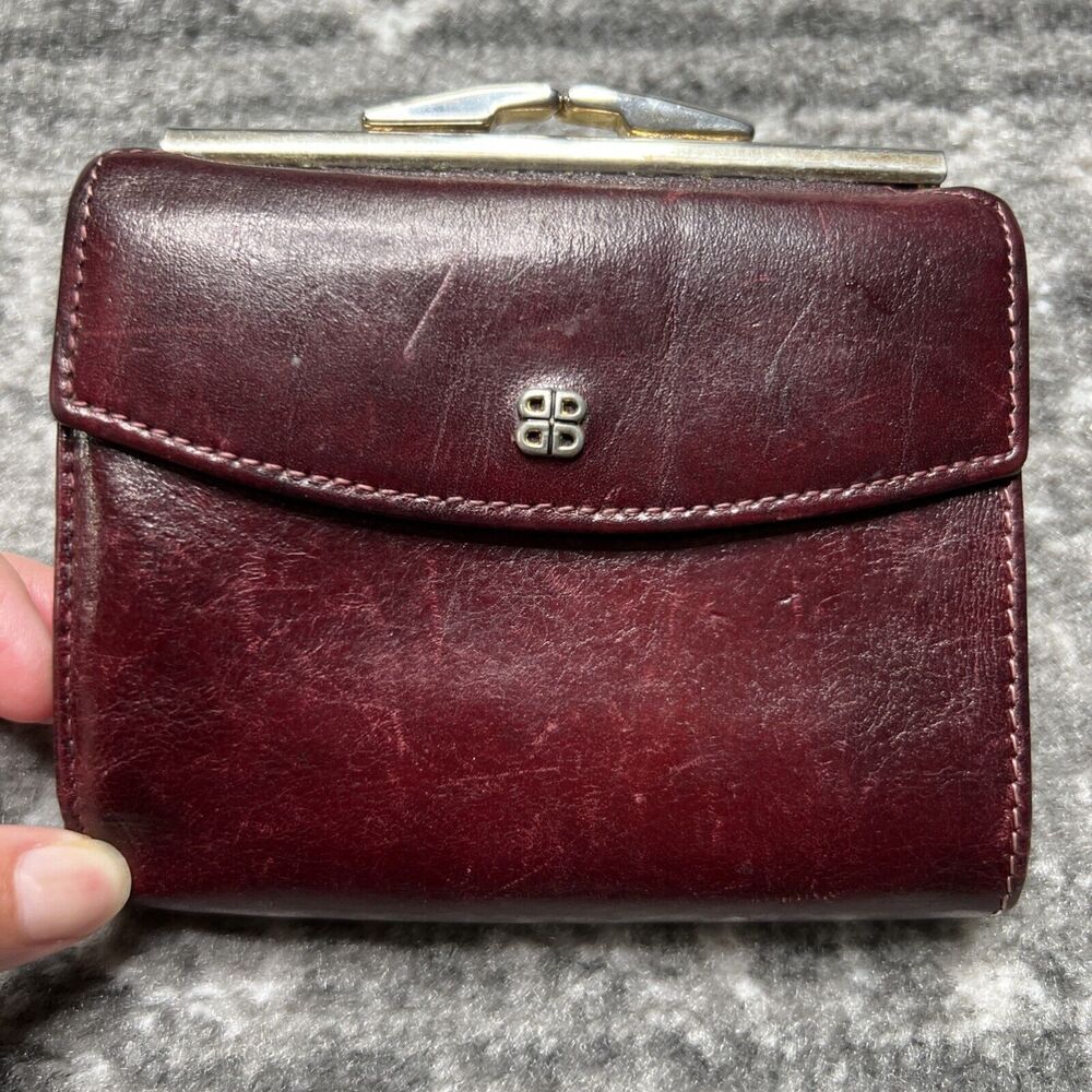 Bosca Vintage Kiss Lock Wallet Card Holder Mahogany Leather 4.5" x 4" USA